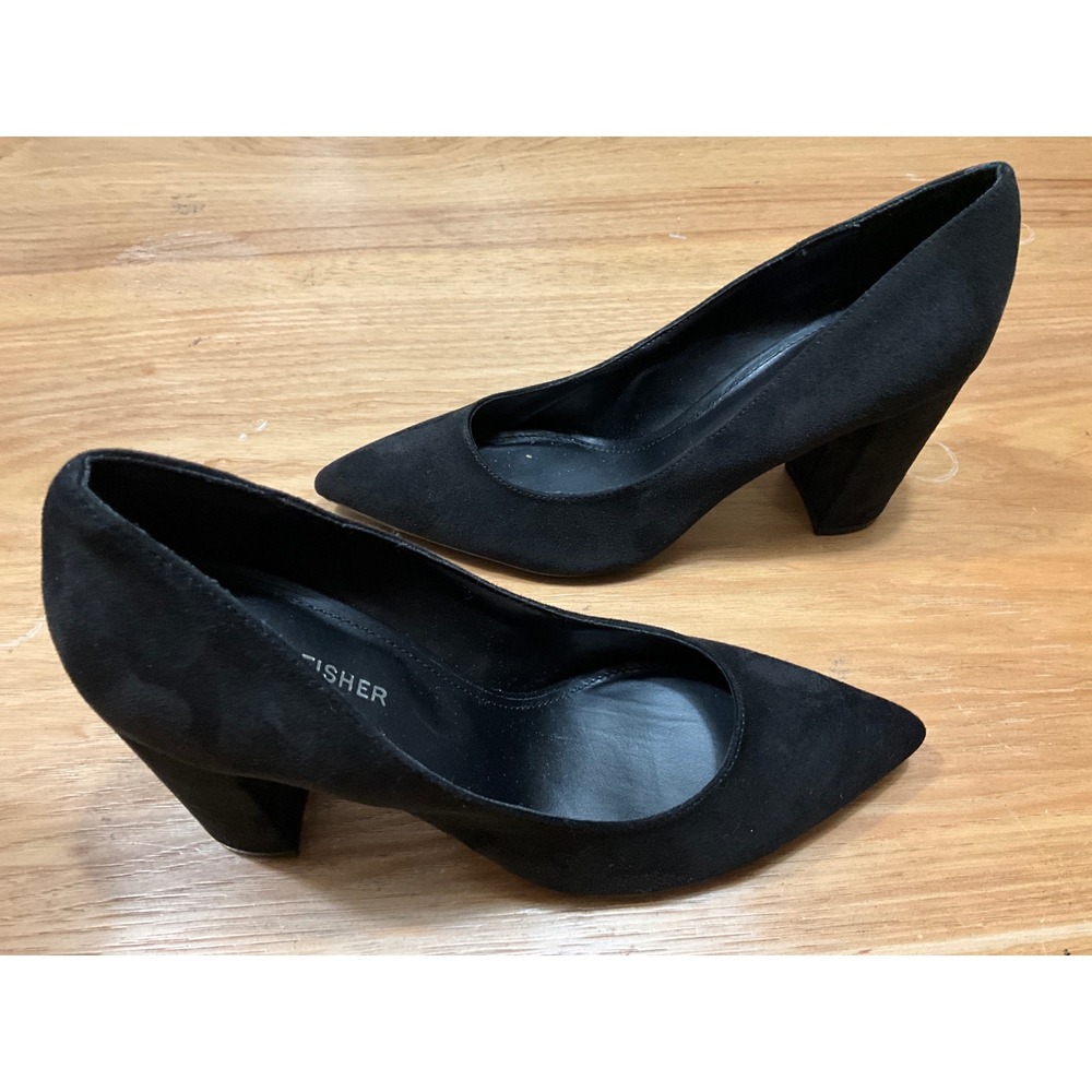 Marc Fisher Zala Black Suede Pointed Toe Block Heel Pumps Womens 8.5M